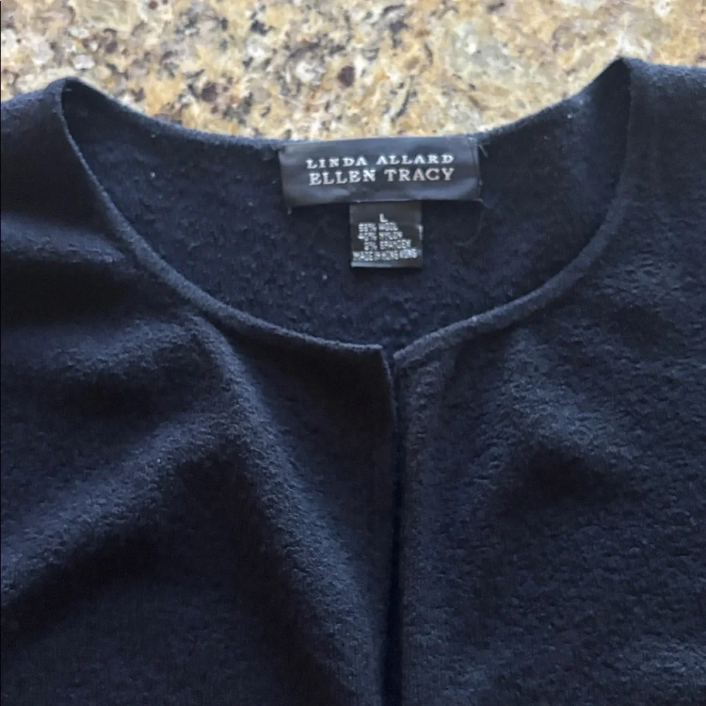 Black‎ Wool Cardigan Sweater Open Front Ellen Tracy women’s large